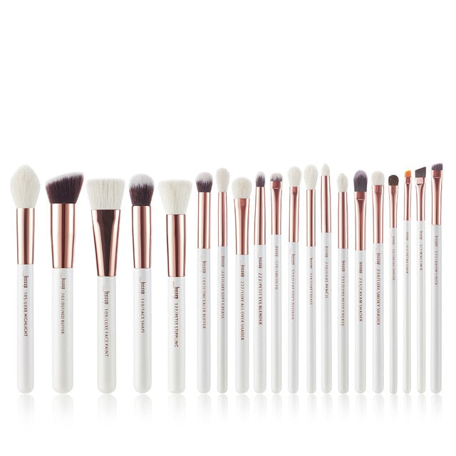 Jessup Makeup brushes set 6-25pcs Pearl White / Rose Gold Professional Make up brush Natural hair Foundation Powder Blushes - betterbusinessbargains